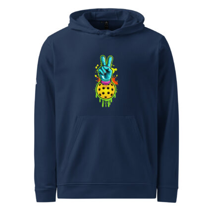 Adidas hoodie, paddle hands logo in graffiti style. Navy Blue