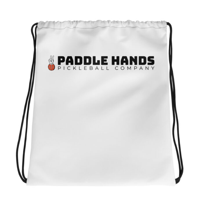 White paddle hands draw string bag. Full logo on display that says "Paddle Hands Pickleball Company"