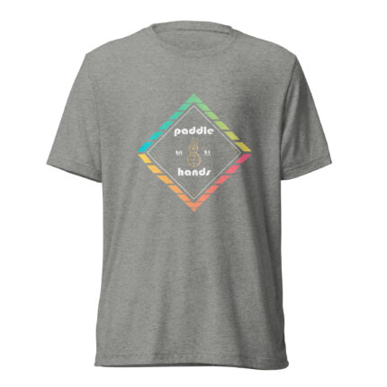 Paddle Hands shirt with gradient colors. Grey background
