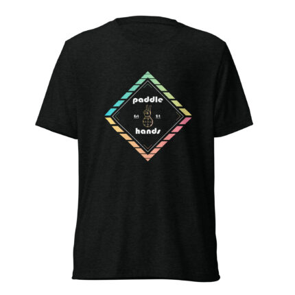 Paddle Hands shirt with gradient colors. Black background Front profile.